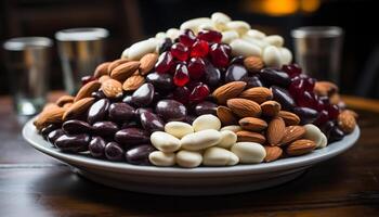 ai generado sano comiendo, frescura, bocadillo, orgánico, bol, almendra, Fruta generado por ai foto