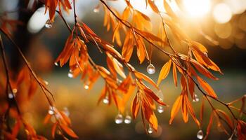 ai generado otoño hoja en árbol rama, vibrante colores al aire libre generado por ai foto