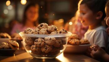 ai generado linda muchachas horneando hecho en casa galletas en alegre cocina generado por ai foto