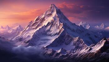 AI generated Majestic mountain peak, snowcapped and tranquil scene generated by AI photo