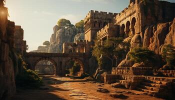 AI generated Ancient ruins, sunset, nature, stone, architecture, history generated by AI photo