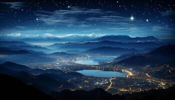 AI generated Majestic mountain peak illuminated by moonlight at dusk generated by AI photo