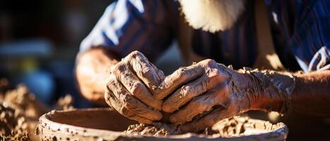 AI generated Artisan Shaping Pottery on Wheel photo