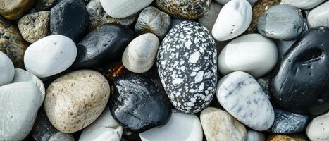 AI generated Contrasting black, white, and speckled pebbles create a natural monochrome mosaic photo