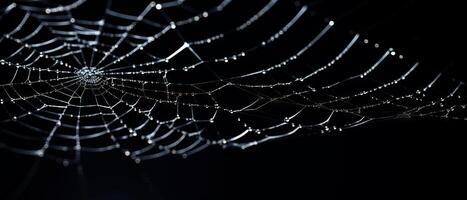 AI generated Dewy Spider Web on Dark Background photo