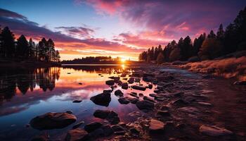 ai generado tranquilo escena de puesta de sol terminado montaña rango generado por ai foto