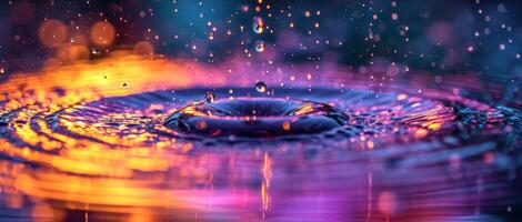 AI generated A colorful water drop floats in the middle of a pool of water photo