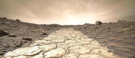 AI generated A dirt road stretches through the arid landscape of the desert photo