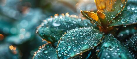 AI generated A detailed view of a aloe plant with water droplets glistening on its surface photo