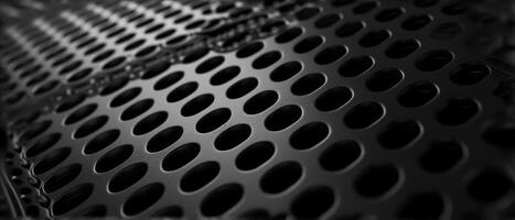 AI generated Macro shot of a black perforated metal surface with circular patterns photo