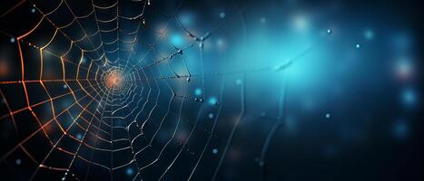 AI generated Luminous Spider Web on Dark Background photo