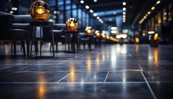AI generated Modern illuminated table in empty luxury office generated by AI photo