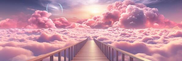 AI generated Bridge to the Heavens Amidst Pink Clouds photo