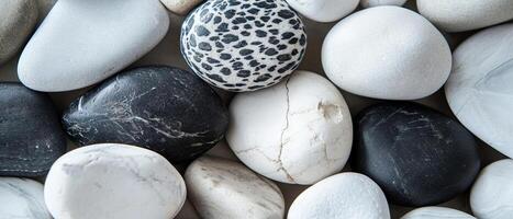 AI generated Close-Up View of Varied Smooth Pebbles on a Beach During Daylight photo