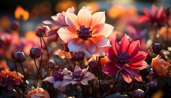 ai generado vibrante de colores flores florecer en naturaleza prado generado por ai foto