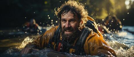 AI generated Adventurous Kayaker Conquering Rapids photo