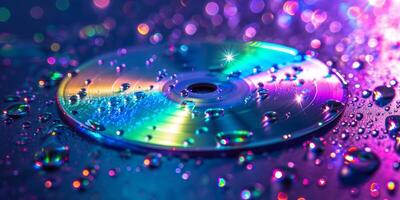AI generated A CD with water droplets reflecting light photo