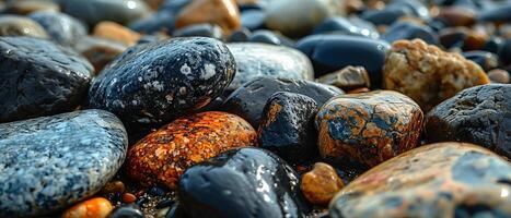 AI generated Close-Up View of Multi-Colored Pebbles With Varied Patterns and Textures photo
