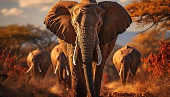 AI generated Large group of African elephants walking in the savannah generated by AI photo