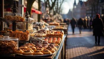 ai generado frescura y dulzura en un ciudad calle postre generado por ai foto