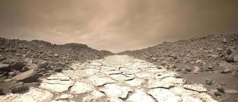 AI generated A dirt road stretches through the arid landscape of the desert photo