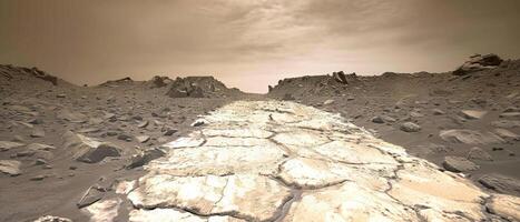 AI generated A dirt road stretches through the arid landscape of the desert photo