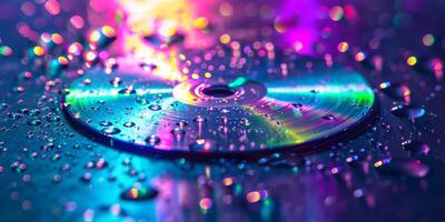 AI generated Reflective CD With Water Droplets photo