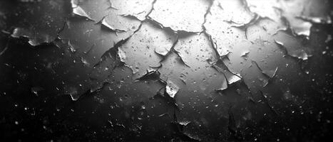 AI generated Black and white image of broken glass shards, reflecting a concept of fragility, destruction, or abstract art photo