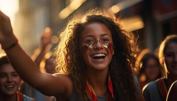 AI generated Young adults enjoying music festival, smiling and cheering generated by AI photo