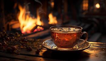 AI generated Hot drink on wooden table, cozy and comforting generated by AI photo