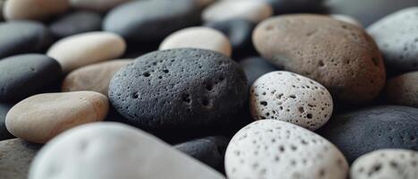 AI generated Tranquil Seashore Pebbles Basking in the Gentle Morning Sunlight photo