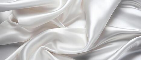 ai generado elegante blanco satín tela cubierto graciosamente con suave pliegues y ligero reflexión foto