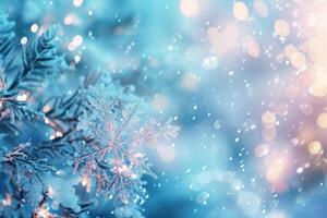 AI generated Close Up of Snowflakes on Blue Background photo