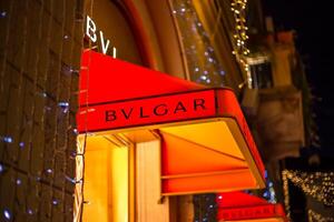 BVLGARI store at via Monte Napoleone street in Milan, Italy. Street in Milan center for fashion and luxury. Christmas holidays in Milan, Italy 2.12.2023 photo