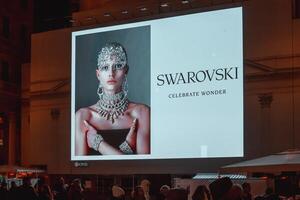 Swarovski Gigantic billboard advertising in the center of Milan, Italy, December 6, 2023 photo