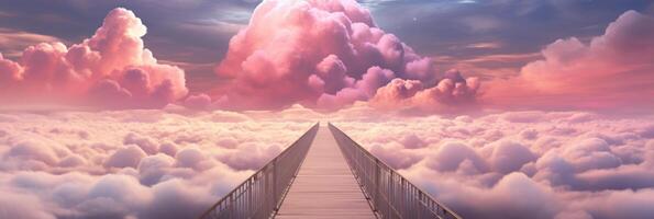 AI generated Bridge to the Heavens Amidst Pink Clouds photo