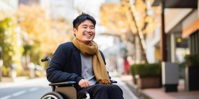 AI generated Confident Man in Wheelchair Outdoors photo
