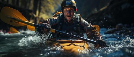 AI generated Adventurous Kayaker Conquering Rapids photo