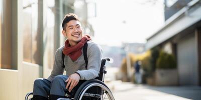 AI generated Confident Man in Wheelchair Outdoors photo