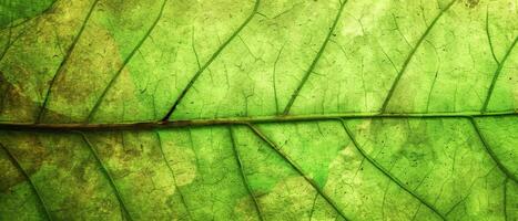 ai generado un macro Disparo capturar el complejo red de las venas en un verde hoja, destacando el textura y patrones de naturaleza foto