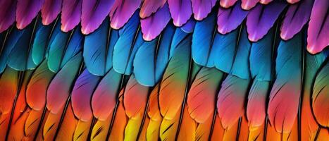 AI generated Close-up of vibrant rainbow-colored butterfly wings photo