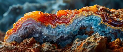 AI generated Stunning macro of an agate rock showcasing intricate, colorful banding photo