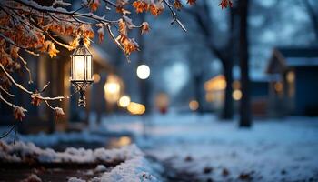 AI generated Illuminated lanterns light up the winter night outdoors generated by AI photo