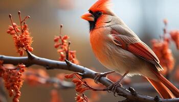 ai generado vibrante cardenal encaramado en rama, exhibiendo natural belleza generado por ai foto
