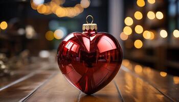 AI generated Shiny heart shaped ornament glows with love and celebration generated by AI photo