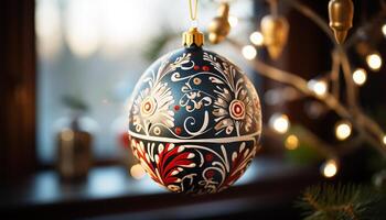 AI generated Glowing Christmas tree ornament illuminates winter celebration generated by AI photo