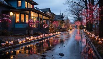 AI generated Illuminated lanterns decorate the night in a traditional festival generated by AI photo