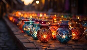 AI generated Ancient pottery lanterns illuminate the night with spirituality generated by AI photo