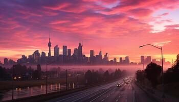 ai generado ciudad luces iluminar el urbano horizonte a oscuridad generado por ai foto