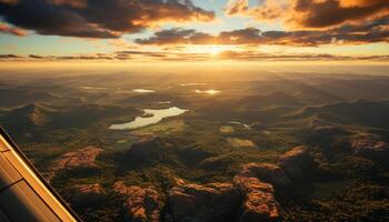 AI generated Sunset over mountain range, a tranquil scene generated by AI photo